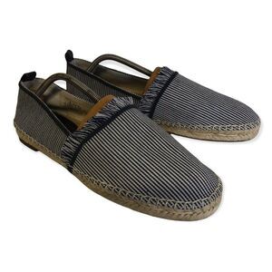 Lands End Womens Blue White Striped Fringe Slip On Shoe Espadrille Flats Size 11